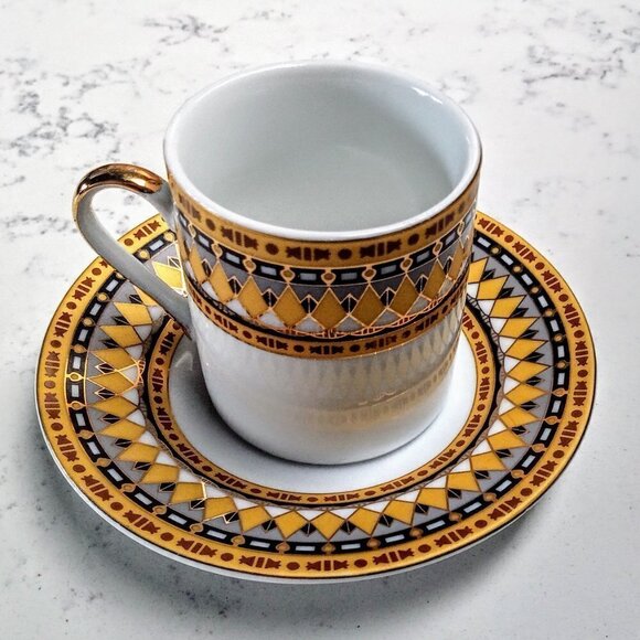 Art Deco 8-Pc Gold Grey Demitasse Cup & Saucer Set - Picture 11 of 11